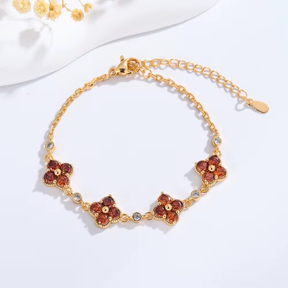 🆕 Luxury Rose Gold Plated Brass Four-leaf Clover Chain Link Bracelets